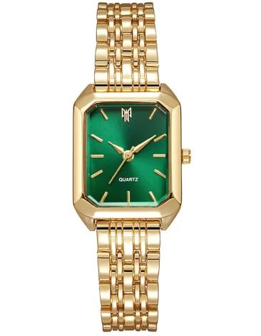 BESTKANG Watches for Women Wrist Watches Steel Strap Womens Watch Casual Fashion Simple Square Quartz Wristwatch (Gold-Green)