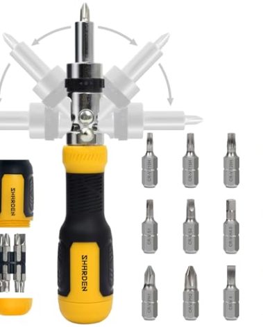 SHARDEN Ratcheting Multi Bit Screwdriver - 13-in-1 Tool Set, Flat Head/Square/Torx/Hex/Phillips, 180 Degree Pivoting Adjustable Angle Magnetic Screwdriver