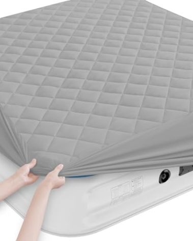 Queen Mattress Pad, Soft Quilted Air Mattress Topper Queen with Extra Deep Pocket, Breathable and Noiseless Air Mattress Cover Mattress Pad Fits Up to 23 Inch, Grey