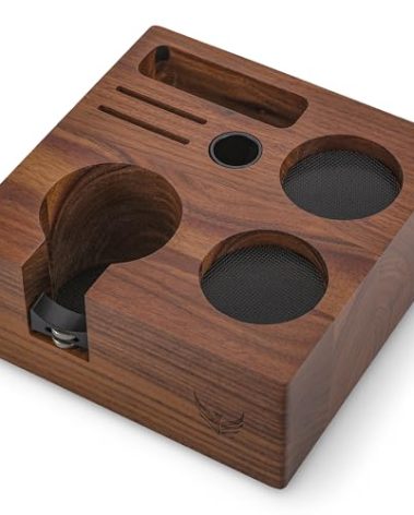 KNODOS 58mm Tamper Station V3 Walnut Portafilter Holder Compact Espresso Organizer with Multi Accessory Storage Espresso Machine Accessories for Coffee Bar