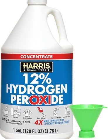 HARRIS 12% Concentrated Hydrogen Peroxide, 128oz, for Kitchen, Bath, Laundry, Home and Garden with Easy Fill Funnel