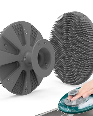 Silicone Sponge, BEAUTAIL Non-Scratch Scrub Sponges for Washing Dishes, Kitchen Fruit Vegetable Cleaning Brush, Long Lasting and Reusable Dishwashing Scrubber, Suction Up Hang Designed, 1 Pack, Gray