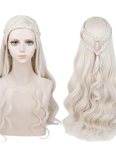 Probeauty Long Blonde Braid Wig Curly Women Cosplay Wigs for Halloween Costume Party 27 Inch