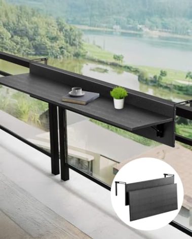VEVOR Balcony Hanging Table, 31.5 x 12 inch Folding Balcony Railing Table, Outdoor Bar Table, 50 lbs Loading, Fit Railing from 1" to 4.3", Serving for Patio & Deck