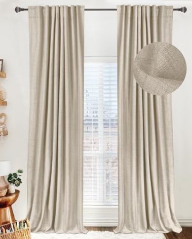 100% Blackout Shield Linen Blackout Curtains for Bedroom 108 Inches Long, Back Tab/Rod Pocket Living Room Drapes, Thermal Insulated Blackout Curtains 2 Panels Set, 50" W x 108" L, Oatmeal