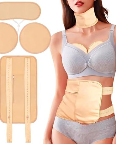 4 Pcs Castor Oil Pack Wrap Organic Cotton for Liver Detox, Stomach, Belly, Neck, Breast & Entire Body, Reusable Pads Kit for Hot/Cold Compress with Adjustable Elastic Strap, Waterproof & Anti Oil Leak