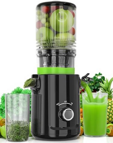 Cold Press Juicer - 5.3" Large Feed Chute Juicer Machines for Whole Vegetables & Fruits, 99% High Juice Yield, Quiet & Easy to Clean Slow Masticating Juicer, BPA-Free, Preserves More Nutrients (Black)