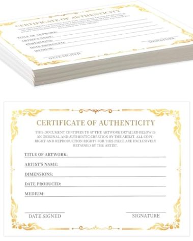 12 Pieces 5 x 7 Inch Certificate of Authenticity Gold Foil Premium Certificates for Valuations Collectibles and Artwork Gifts for Artists Artisans Handicraft Worker