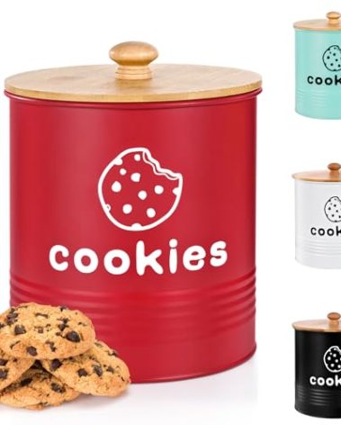 LUKMILEE Red Cookie Jars with Lids Airtight, 1.5 Gallons Cookie Tins, Large Cookie Jar for Kitchen Counter Decorative for Farmhouse, Christmas, and Gift Giving Cookie Storage Containers