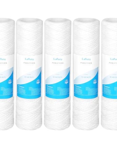 Lafiucy 30 Micron 10" x 2.5" String Wound Sediment Water Filter Cartridge,5 Pack,Whole House Sediment Filtration, Universal Replacement for Most 10 inch RO Unit