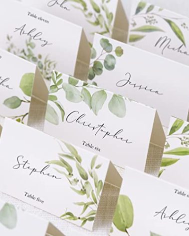 Crisky 120 Pack Greenery Place Cards Blank Seating Place Name Cards for Wedding, Parties, Dinner, and Special Events, 2 x 3.5 Inches