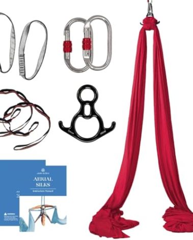Aum Active Aerial Silks Starter Kit - Durable 9 Yards of Aerial Yoga Hammock with Hardware & Guide - Aerial Swing for Acrobatic Flying Yoga & All Levels (Aerial Rigging Point Up to 13ft)