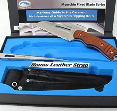 Myerchin Knives W100P Generation 2 Pro Wood Offshore Rigging System Fixed Blade and Marlinspike Fits in Leather Sheath and With BONUS Leather Lanyard Strap