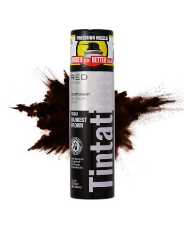RED by Kiss Tintation Temporary Hair Color Spray, Extra Large Size, Instant Gray Root Cover Up, Water-Resistant, Smudge-Proof, Hairline & Barber Touch-Up, Quick Dry (Darkest Brown, 11.5 OZ)