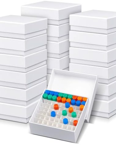 Teenyyou 18 Pcs 81 Wells Cardboard Freezer Box with Lid Lab Microtube Storage Box Water and Ice Resistant Coating 2 Inch Height for 1.5-2.0 ml Micro Centrifuge Tubes Vials Refrigerator, White