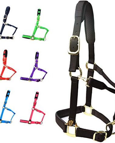 T TEKE Adjustable Horse Halters by Heavy Duty Soft Nylon, Padded with Anti-rubbing Waffle Neoprene on Both Crown & Nose