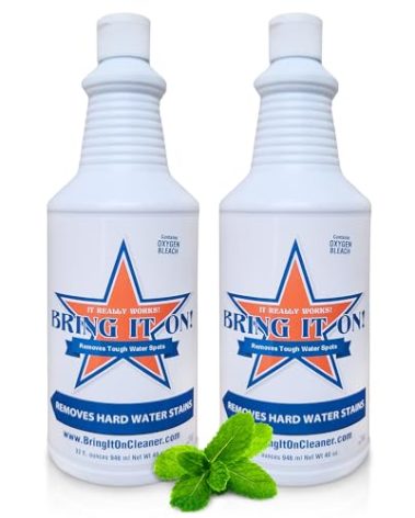 Bring It On Cleaner Hard Water Stain Remover for Glass, Soap Scum remover for Shower glass, Fiberglass, Windows, Tile & Grout, Water Spot Remover for Glass Door Bathroom, Lime Scale & Sink 32Oz 2Pack