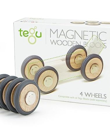 Tegu Magnetic Wooden Blocks, Wheels Accessory, 4-Pack (TEGM12059)