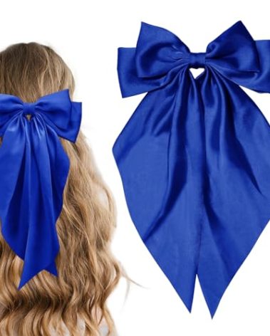 Hair Bow for Girls,Cute Bow Hair Clips for Women Oversized Satin Hair clips Long Ribbon Hair Accessories Gifts for Girl (Royal Blue)