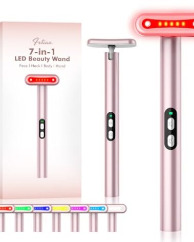 Red-Light-Therapy-Wand, 7 Colors LED Facial Light Therapy Wand for Face and Neck Rejuvenation, Face Massager Eye Beauty Tool at Home