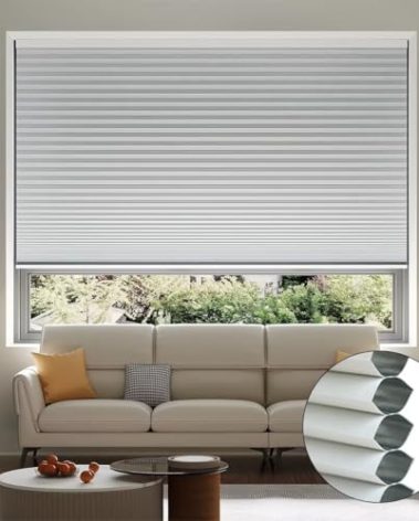 Uilvffo Cordless Cellular Shades Blackout Honeycomb Blinds for Indoor Windows, Pull Down Cellular Shades 1.5 inch Cell Pleated for Bedroom Home Office (Blackout White,60" W x 72" H)