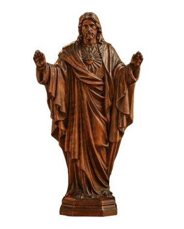 BGCOPPER Wooden Sacred Heart of Jesus Statue, Handmade Jesus Figurine Ornament, Catholic Figure Religious Gift for Home Decor Christmas - 7 Inch