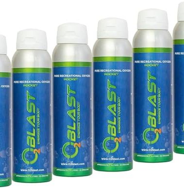 O2 Blast - Pure Oxygen Supplement - Filled with 99.99% Pure Oxygen to Support Fast Recovery, Increase Stamina & Enhance Focus for High Altitude and Action Sports, 4L Portable Can Flip-Top Cap, 6-Pack