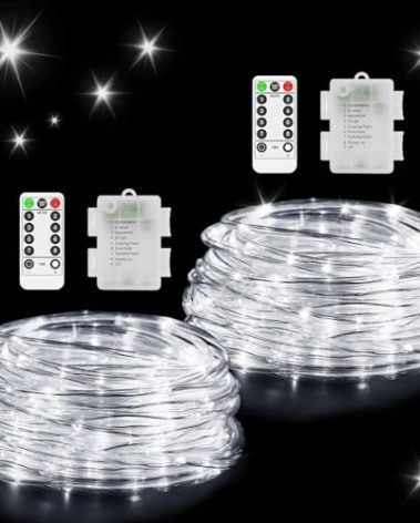 ROADAYLY 2 Pack Battery Operated Rope Lights,Total 120LED Christmas Battery Powered String Lights Indoor Outdoor,8 Modes Waterproof Fairy Rope Lights with Timer for Bedroom Tree Patio (Cool White)