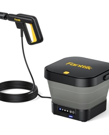 Fanttik NB8 Fold Cordless Electric Pressure Washer w/3.2Gal Tank, 5-in-1 Nozzle, Max 220PSI, 10FT Hose, 4000mAh Lithium Battery, Type-C Charging, Portable Sprayer Washer for Camping, Pet Cleaning