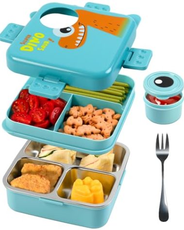 Freshmage 34.7oz Stainless Steel Double-Layer Bento Box Container with 3 Compartments, Large Capacity Leakproof and BPA Free Bento Lunch Box, Durable,Drop-Proof, Dishwasher Safe, Blue