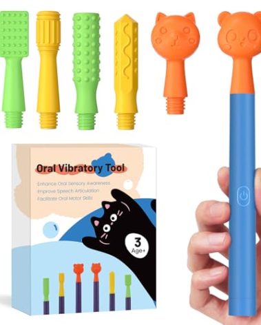 Oral Sensory Stimulation Kit with 6 Soft Textured Heads for Speech Therapy & Feeding Support, Muscle Strength & Phonation Improvement - Blue