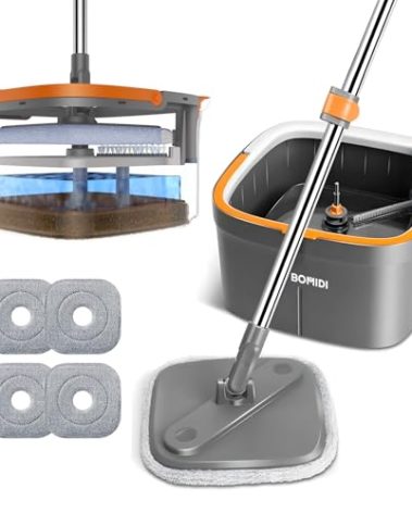 Mop and Bucket Set, Spin Mop with Separate Dirty Water System, Deep-Cleaning Mops for Floors, Versatile Mops for Walls
