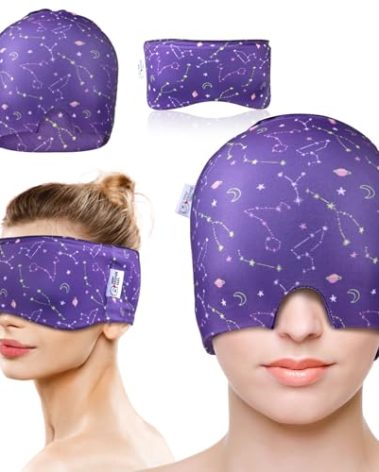 my novel things Migraine Relief Cap, Gel Cooling Eye Mask 2 Pack Set, Headache Relief with Hot/Cold Ice Cap, Instant Headache Relief, Reusable Ice Pack for Stress Relief Migraine Mask