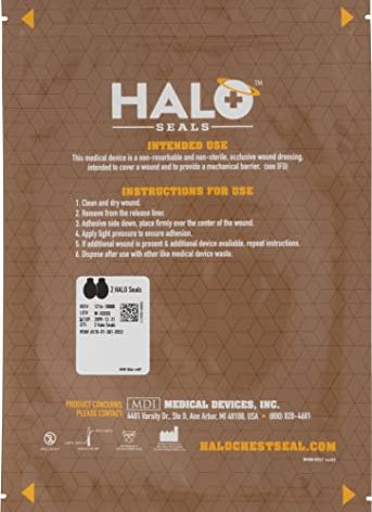 Halo Chest Seal High Performance Occlusive Dressing for Trauma Wounds, 2 Count