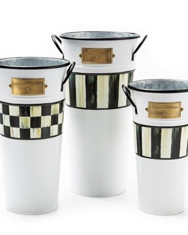 MACKENZIE-CHILDS Galvanized Flower Buckets, Decorative Metal Buckets, Spectator, Set of 3