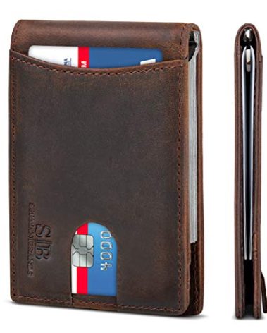 SERMAN BRANDS RFID Blocking Slim Bifold Genuine Leather Minimalist Front Pocket Wallets for Men with Money Clip Thin Mens (Texas Brown 1.0)