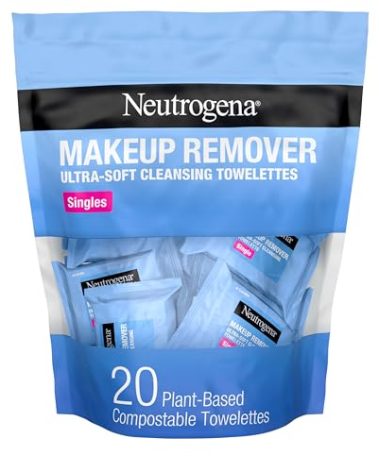 Neutrogena Makeup Remover Wipes Singles, Individually Wrapped, Daily Facial Cleanser Towelettes, Gently Removes Oil & Makeup, Alcohol-Free, 20 ct