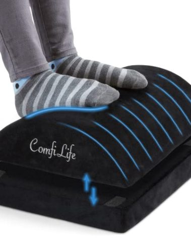 ComfiLife Foot Rest for Under Desk at Work – Adjustable Height Memory Foam Foot Stool for Under Desk, Office Chair & Gaming Chair – Ergonomic Footrest for Back & Hip Pain Relief (Black)
