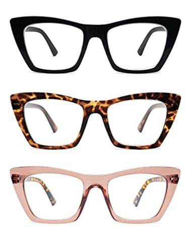 AMOMOMA Oversized Reading Glasses for Women,Trendy Cat eye Blue Light Computer Reader AM6028C1+C2+C3 2.0 X