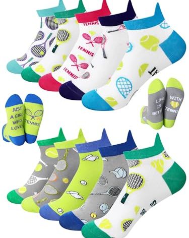 Floraltop 10 Pairs Tennis Socks for Women Novelty Ankle Anti Blister Tennis Tab Socks Gifts Accessories for Adult Women Girls
