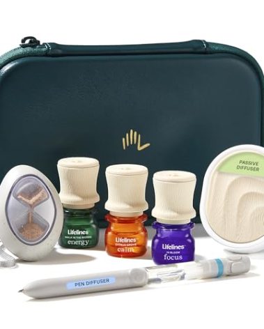 Lifelines Sensory Essentials Travel Set - Includes Everyday Aromatherapy Diffuser, Fidget Grounding Stone, Pen Diffuser & 3 Essential Oil Blends - Unique Sensory Gifts for Women & Men