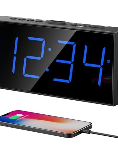 Digital Dual Alarm Clock for Bedroom, Large Display Bedside with Battery Backup, USB Phone Charger, Volume, Dimmer, Easy to Set Loud LED Heavy Sleepers Kid Senior Teen Boy Girl Kitchen