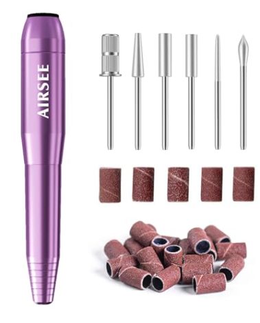 AIRSEE Home Lite USB Mobile Nail Drill Machine for Beginners Portable Nail File Manicure Pedicure Dremel Kit with 6 Bits 26 Sanding Bands for Home Acrylic Gel Nails Polishing DIY,Purple