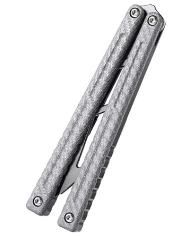 Thomas Refault Bowie, Strive for the Future, Fine-tuning Bushing System, 7075 AL with G10 / Ultem/Carbon Fiber Channel Handle, Multifunctional Tool (Silver Carbon Fiber with Silver Trainer)