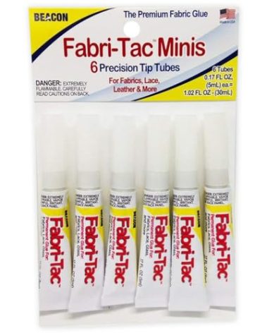 BEACON Fabri-Tac Premium Fabric Glue - Quick Drying, Crystal Clear, Permanent - for Fabrics, Canvas, Lace, Wood and More, 6 Tube Bag, 1-Pack