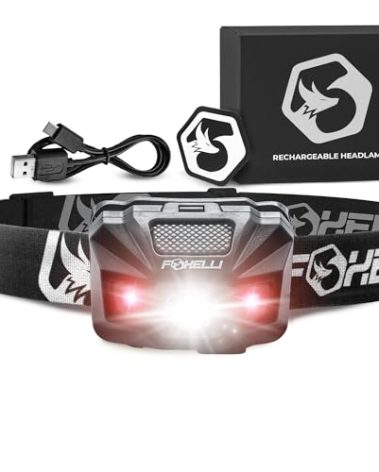 Foxelli USB‑C Rechargeable LED Headlamp – Ultra‑Light 2.4 oz & Bright 180 Lumens – Red/White Light, 5 Modes, IPX5 Waterproof, 40 h Runtime for Trail Running, Camping, Hiking