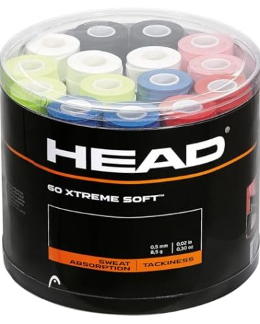 HEAD unisex XtremesoftTM HEAD Extreme Soft Racquet Overgrip 60 Pack Assorted Jar of Tennis Racket Grip Tape, Multi-Coloured - multicoloured, One Size US