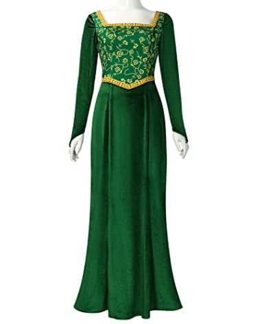 Nahzsai Princess Costume Green Velvet Dress Cosplay Maxi Dress Fancy Halloween Gown for Women S