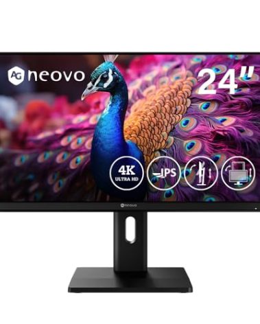 AG Neovo EM2451 24 Inch 4K Monitor, 3840 x 2160 UHD, IPS, 100% sRGB, 93% DCI-P3, Height Adjustable, Pivot, USB-C with 65W Power Delivery, Dual HDMI 2.1, DisplayPort 1.4