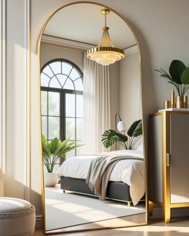 DMWOODFL 71"x26" Arched Full-Length Mirror with Explosion-Proof HD Glass - Oversized Floor or Wall-Mounted Full Body Mirror for Bedroom, Living Room, and Cloakroom (Gold)